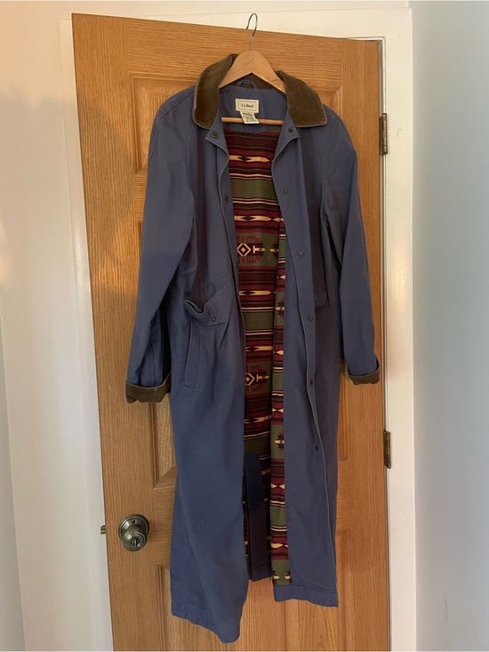 L.L. Bean Jackets & Blazers - L.L. Bean Blue Canvas Trench with Brown Corduroy Collar
